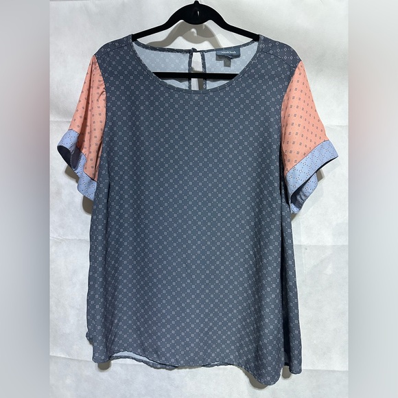 ModCloth Anthropologie 2X Plus Blouse Top Colorblock Keyhole Back Retro Office - Picture 1 of 4